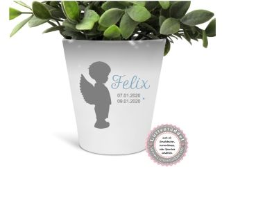 stiller Blumentopf - Vase kleiner Engel Mädchen Junge Name Sternenkind Trauer  Grab, Urnengrab, Abschied, Friedhof....von Lüttentüddel®